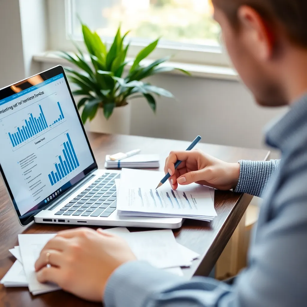 Persoon die beleggingsopties bestudeert op laptop