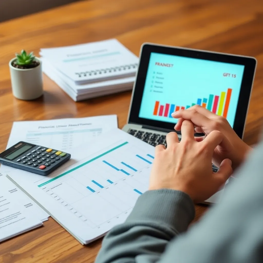 Persoon die budgetplanner gebruikt op laptop