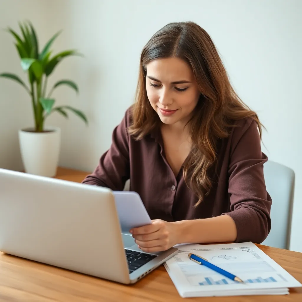 Jonge Nederlandse vrouw die financiën beheert op laptop